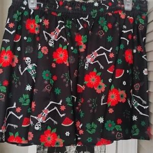 Floral Skeleton Print Skirt